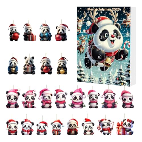 24pcs Panda Weihnachtsbaum Ornamentes - 2d Acrylhänge Panda Dekors, 24-Tage-Weihnachts-Countdown-Kalender, Lustige Pandas Weihnachtsbaumanhänger, Für Home Party Wall Door Auto von Fellflying
