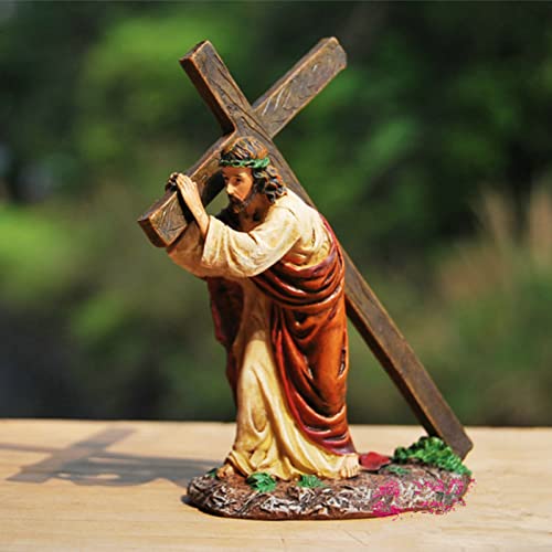 Fellflying Jesus Trägt EIN Kreuz Aus Kunstharz | Handbemalte Jesus-Kirchendekorationen | Sammlung Religiöser Statuen, Kunsthandwerksstatue | Christliches Geschenk von Fellflying