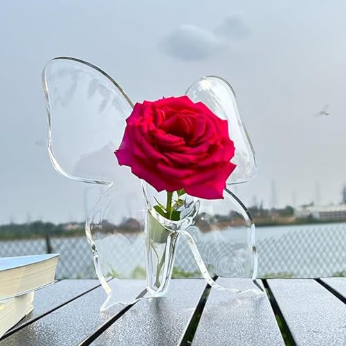 Transparente Schmetterlingsvase Aus Acryl, Blumenvase Mit Rahmen, Moderne Kunstvasen Zur Inneneinrichtung, Einzigartige Dekorative Vasen Für Schreibtische, Bücherregale, Schlafzimmer, Wohnzimmer von Fellflying
