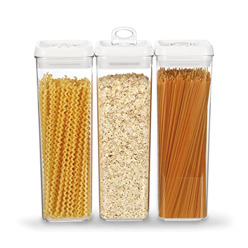 Felli Flip Tite Luftdichte Aufbewahrungsbehälter mit Deckel, leicht zu öffnender Pasta-Set, 2.0 Viertel für Spaghetti, lange Nudeln, Müsli, stapelbar (Regulär 2. 0 Qt, weiße Deckel) von Felli
