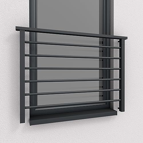 Alu Light Französischer Balkon Aluminium Stabgeländer Balkongitter Fenstergitter Anthrazit RAL 7016 matt (110x100cm) von Fello