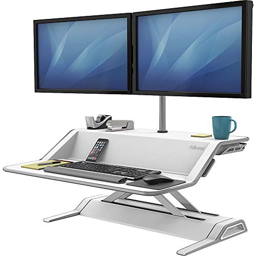 Fellowes Sitz-Steh Desktop Aufsatz Lotus - REGT zu mehr Bewegung bei der Schreibtischarbeit an - mit 22 Höheneinstellungen und Kabelmanagement - ergonomisch - weiß - 1 Stück von Fellowes