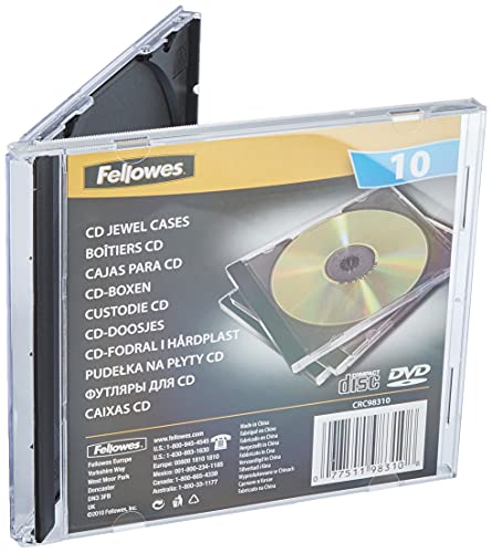 Fellowes CD Hüllen Standard, schwarze Rückseite mit transparentem Deckel, Jewel Case für CDs/DVDs, Packung mit 10 Stück von Fellowes