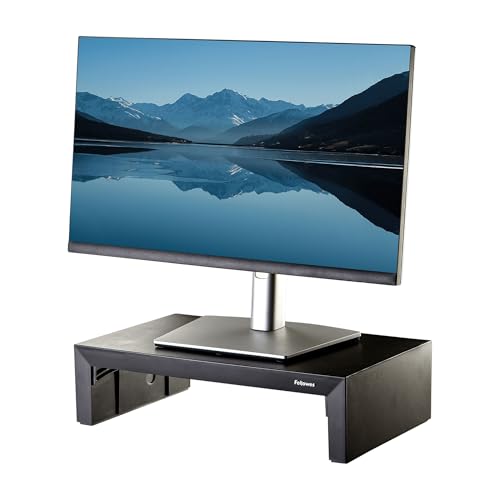Fellowes Everyday Plus Monitorständer - 3 höhenverstellbare Monitorständer für Schreibtisch mit Stauraum - Ergonomischer Computerständer - Max Gewicht 18kg - Schwarz von Fellowes