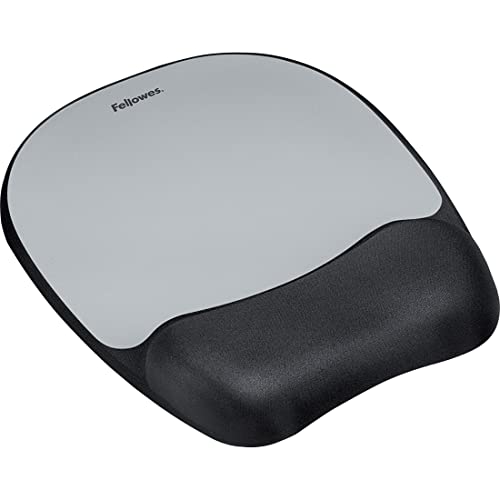 Fellowes Memory Foam Handgelenkauflage mit Mauspad für optische Mäuse, ergonomisch, mit weicher Schaumstofffüllung und Stoffbezug - schwarz/Silber von Fellowes