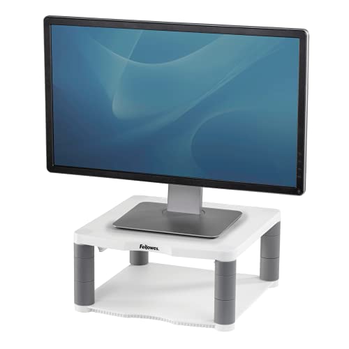 Fellowes Monitorständer Premium, höhenverstellbar in 5 Stufen, ergonomisch, sehr stabil für Monitore bis 21 Zoll, mit Ablage, weiß-grau von Fellowes