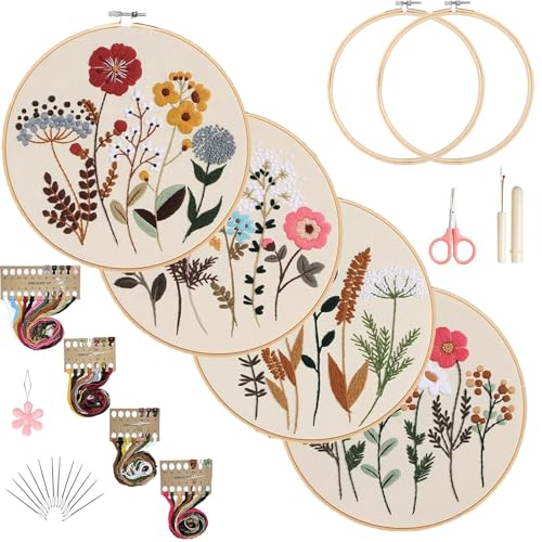 Felly 4 Sets Blumenmuster Embroidery Kit für Anfänger, Kreuzstich Handarbeits-Set für Erwachsene mit 2 Stickrahmen, 4 Anleitung und 3 Werkzeuge, Stickset DIY Kunst Handwerk, Geschenke zum Muttertag Felly 4 Sets Blumenmuster Embroidery Kit für Anfänger, Kreuzstich Handarbeits-Set für Erwachsene mit 2 Stickrahmen, 4 Anleitung und 3 Werkzeuge, Stickset DIY Kunst Handwerk, Geschenke zum Muttertag von Felly