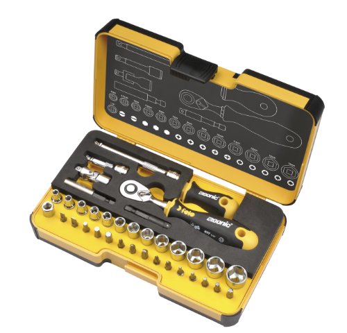 Felo Werkzeugsatz R-GO XL 1/4' mit ERGONIC Ratsche, Bits, Steckschlüsseleinsätzen, und Zubehör 36-tlg von Felo