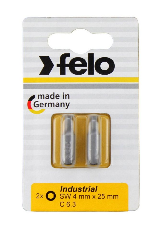 Felo Sechskant-Bit Felo Bit, Industrie C 6,3 x 25mm, 2 Stk auf Karte 2x 4,0mm von Felo
