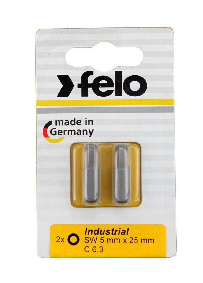 Felo Sechskant-Bit Felo Bit, Industrie C 6,3 x 25mm, 2 Stk auf Karte 2x 8,0mm von Felo
