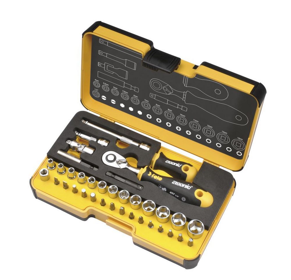 Felo Werkzeugset 'R-GO XL Inch' - Werkzeugsatz 1/4' mit ERGONIC Rat von Felo
