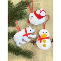 Filz Schneemann Ornament, Eisbär Vogel Dekoration, Weihnachtsschmuck 3Er Set von FeltDreamsStore