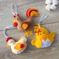 Ostern Baumschmuck Set Filz Hahn, Henne, Küken von FeltDreamsStore