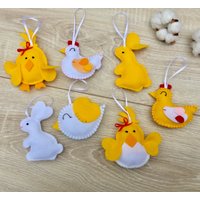 Osterdekoration Set Von 7 Ornamenten, Frühlingsdekoration Handgemacht von FeltDreamsStore