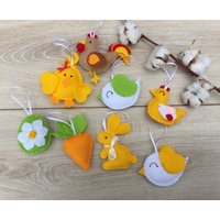 Ostern Ornamente Set Von 8 Filz Hase, Huhn, Ei, Hahn, Henne, Karotte, Vogel von FeltDreamsStore