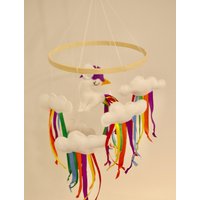 Regenbogen-Baby-Mobile Einhorn-Mobile Wolke Und Regenbogen-Kinderbett-Mobile von FeltDreamsStore