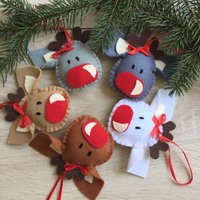 Weihnachtsschmuck Set Von 5 Rentier Weihnachtsdekorationen Handgefertigte Weihnachtsgeschenk von FeltDreamsStore
