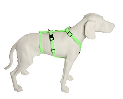 Das Original - NoExit Hundegeschirr ® - Zweiter Bauchgurt abnehmbar, Sicherheitsgeschirr für Pflegehunde, Panikgeschirr, No Escape, Super Soft, neongrün, Bauchumfang 75-100 cm, 25 mm Bandbreite von Feltmann