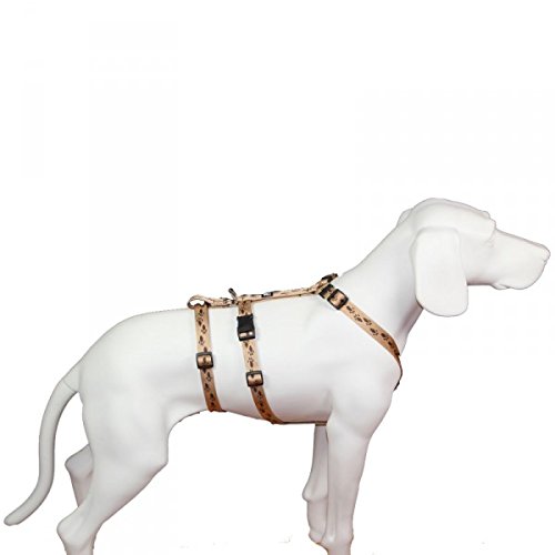 Feltmann NoExit Hundegeschirr® - ausbruchssicher, Panikgeschirr, beige mit braunen Pfötchen, Bauchumfang 50-65 cm, 20 mm Bandbreite von Feltmann