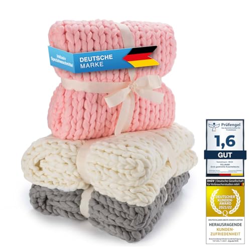 Feluna® Grob gestrickte Kuscheldecke - Grobstrick Wolldecke Strickdecke Tagesdecke Überwurf Decke für Wohnzimmer & Gästezimmer (Blütenrosa) von Feluna
