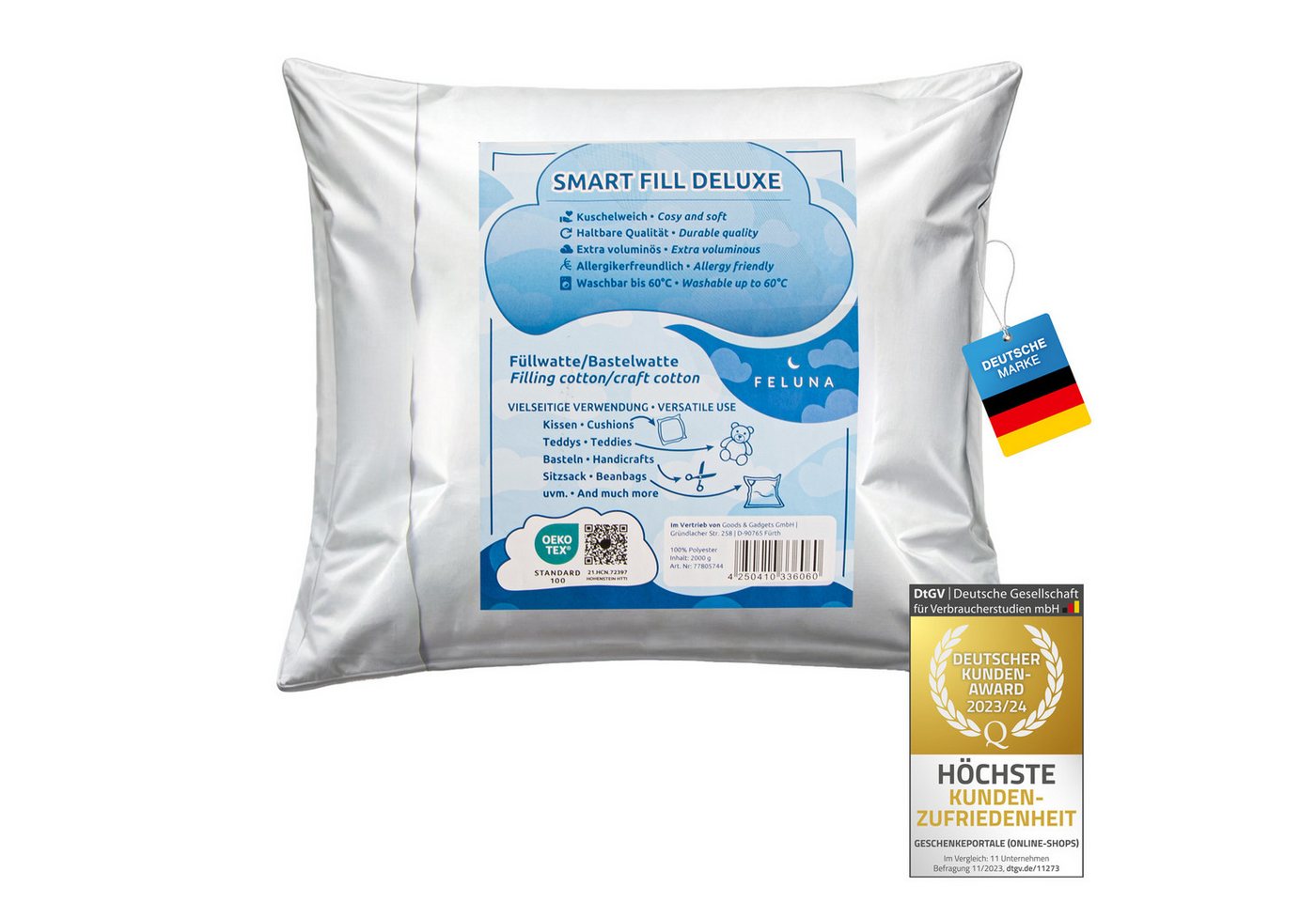 Feluna Kissenfüllung Flauschiges Polyester Füllmaterial, Füllwatte für Kissen, Stofftier- & Bastelwatte Feluna Kissenfüllung Flauschiges Polyester Füllmaterial, Füllwatte für Kissen, Stofftier- & Bastelwatte von Feluna