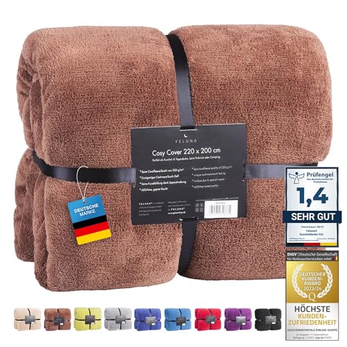 Feluna® Kuscheldecke XXL Mikrofaser-Decke Tagesdecke Wohndecke mit Kaschmir-Touch 220 x 200 cm - Braun von Feluna