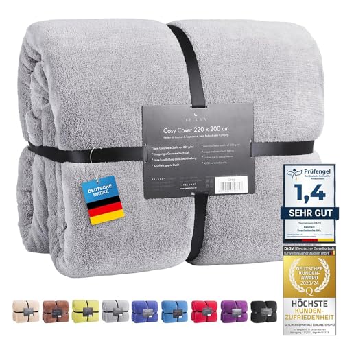 Feluna® Kuscheldecke XXL Mikrofaser-Decke Tagesdecke Wohndecke mit Kaschmir-Touch 220 x 200 cm - Grau von Feluna