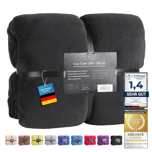 Feluna® Kuscheldecke XXL Mikrofaser-Decke Tagesdecke Wohndecke mit Kaschmir-Touch 220 x 200 cm - Schwarz von Feluna