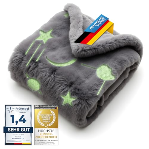Feluna® Kuscheldecke mit leuchtenden Sternen zum Wohlfühlen leuchtet im Dunkeln; Extra flauschige Plüschdecke für Kinder und Erwachsene Fluoreszierende Tages-Decke (127 x 152 cm) von Feluna