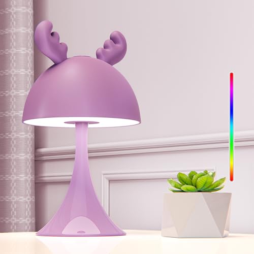 FemKey LED Nachttischlampe Touch Kinder, Nachtlicht Kinder 7 modi RGB Farbwechsel & Warmes Licht, Tischlampe Aufladbar Dimmbar Typ-C, Nachtlampe Kinderzimmer Lila Elch für Mädchen von FemKey