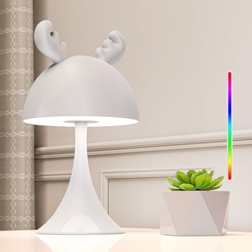 FemKey LED Nachttischlampe Touch Kinder, Nachtlicht Kinder 7 modi RGB Farbwechsel & Warmes Licht, Tischlampe Aufladbar Dimmbar Typ-C, Nachtlampe Kinderzimmer Weiß Elch für Mädchen Junge FemKey LED Nachttischlampe Touch Kinder, Nachtlicht Kinder 7 modi RGB Farbwechsel & Warmes Licht, Tischlampe Aufladbar Dimmbar Typ-C, Nachtlampe Kinderzimmer Weiß Elch für Mädchen Junge von FemKey