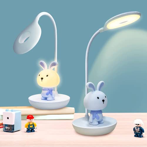 FemKey LED Schreibtischlampe für Kinder, Augenschutz Leselampe, Wiederaufladbare USB Energiespar Nachttischlampe, Dimmbar Touchsensor Tischlampe, Cartoon-Stil Kieselgel (Blau) von FemKey