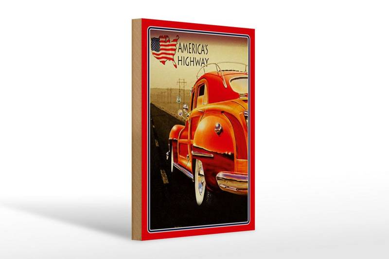 Femer GmbH Holzbild Auto 20x30cm Oldtimer america´s highway USA, Auto Motorrad Werkstatt Garage (1 St), Glatte Holzfaserplatte (MDF), vorn beschichtet von Femer GmbH
