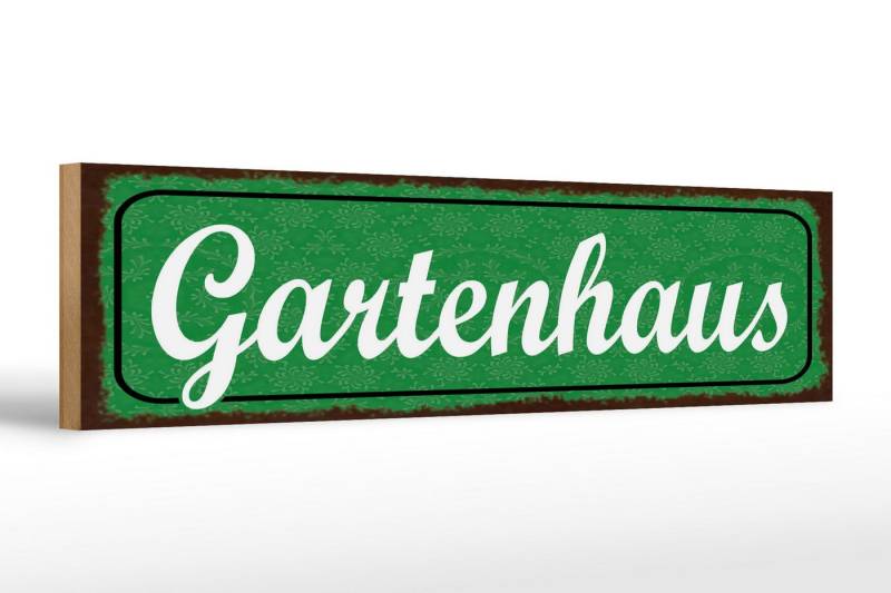 Femer GmbH Holzbild Hinweis 46x10 cm Gartenhaus grünes, (1 St), Glatte Holzfaserplatte (MDF), vorn beschichtet von Femer GmbH
