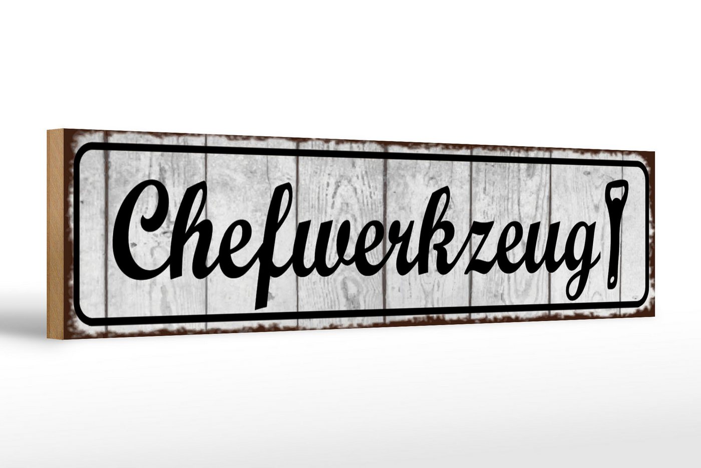 Femer GmbH Holzbild Hinweis 46x10cm Chefwerkzeug, Auto Motorrad Werkstatt Garage, Hinweise und Warnungen (1 St), Glatte Holzfaserplatte (MDF), vorn beschichtet von Femer GmbH
