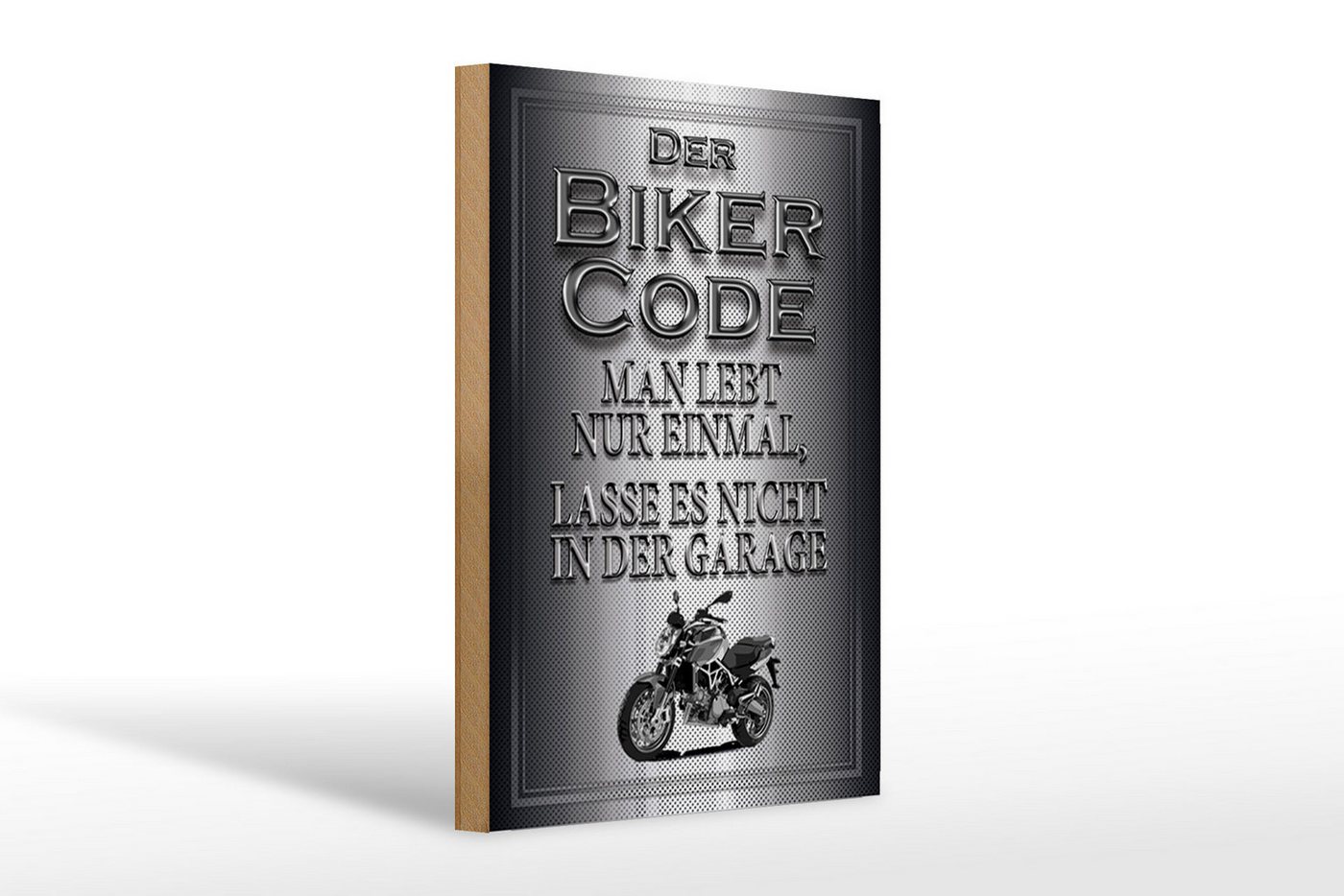 Femer GmbH Holzbild Motorrad 20x30cm Biker Code man lebt nur einmal, Auto Motorrad Werkstatt Garage (1 St), Glatte Holzfaserplatte (MDF), vorn beschichtet von Femer GmbH