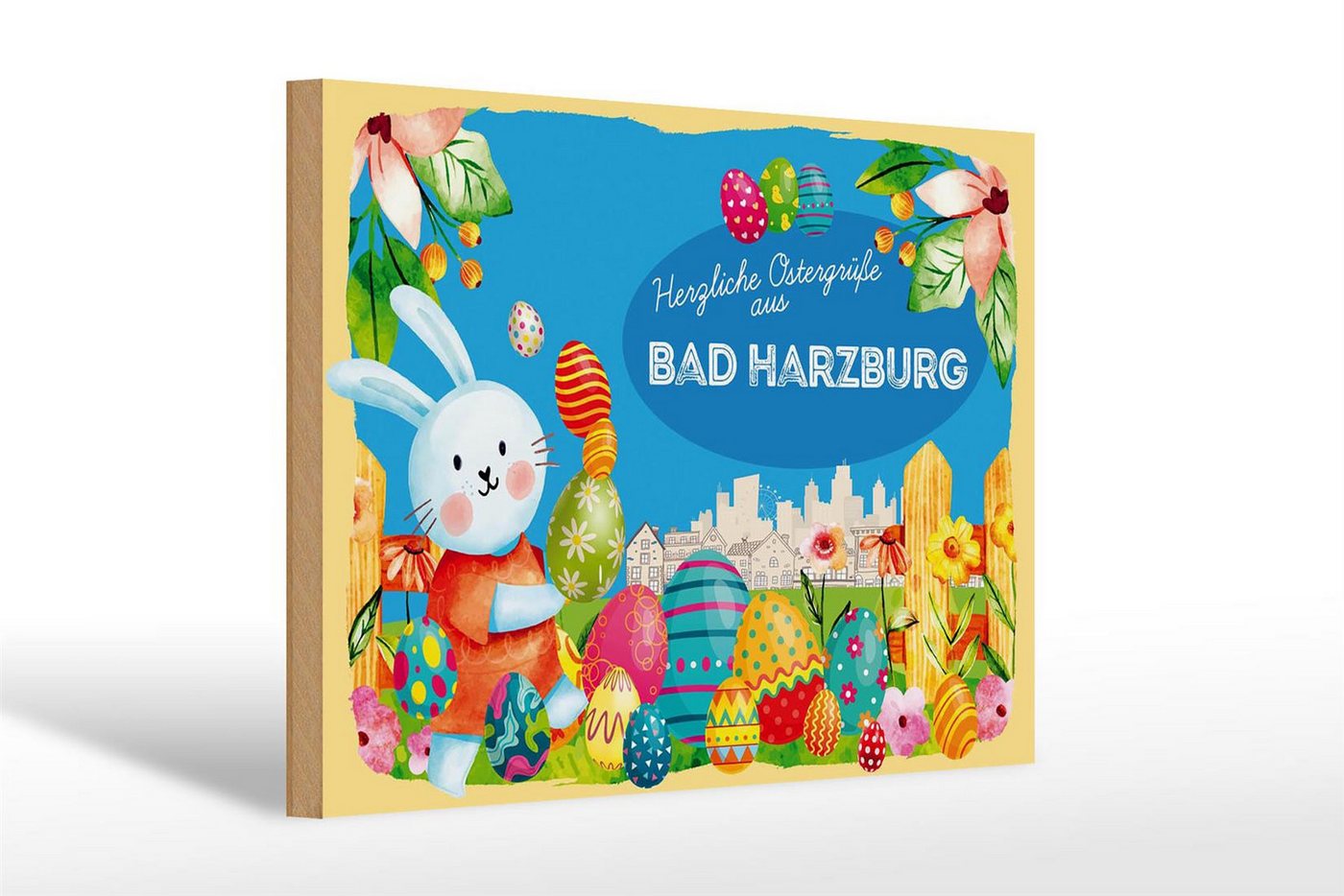 Femer GmbH Holzbild Ostern Ostergrüße 30x20cm BAD HARZBURG, Feste und Feiertage (1 St), Glatte Holzfaserplatte (MDF), vorn beschichtet von Femer GmbH