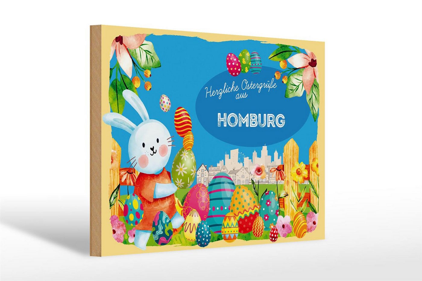 Femer GmbH Holzbild Ostern Ostergrüße 30x20cm HOMBURG Deko, Feste und Feiertage (1 St), Glatte Holzfaserplatte (MDF), vorn beschichtet von Femer GmbH