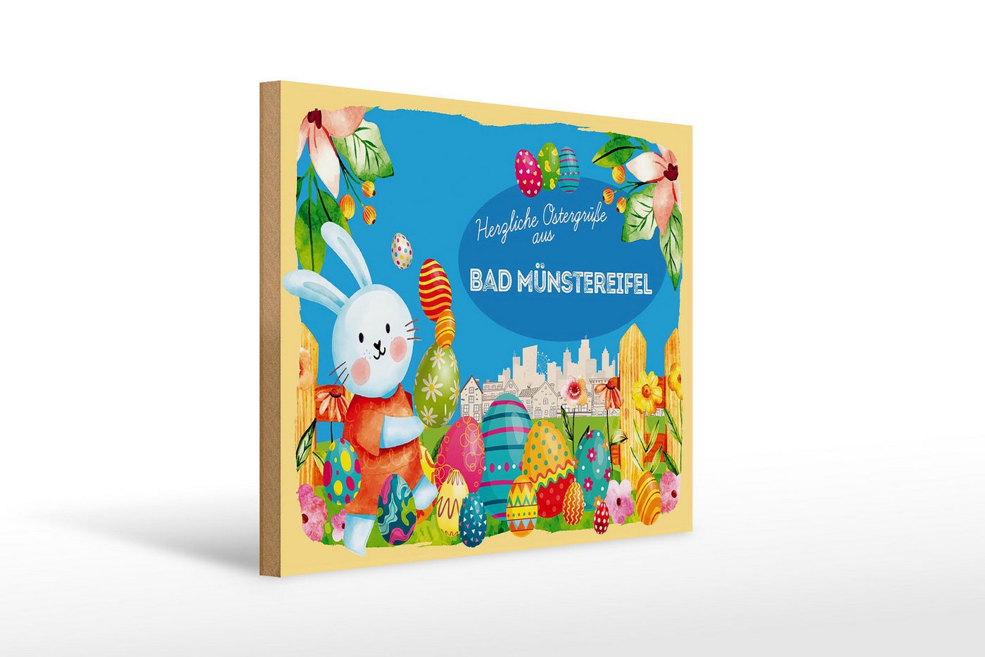 Femer GmbH Holzbild Ostern Ostergrüße 40x30cm BAD MÜNSTEREIFEL, Feste und Feiertage (1 St), Glatte Holzfaserplatte (MDF), vorn beschichtet von Femer GmbH