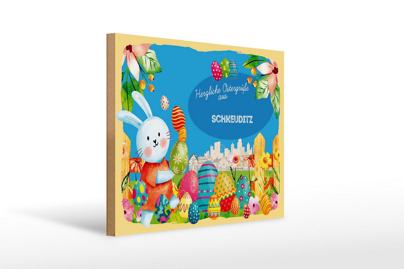 Femer GmbH Holzbild Ostern Ostergrüße 40x30cm SCHKEUDITZ, Feste und Feiertage (1 St), Glatte Holzfaserplatte (MDF), vorn beschichtet von Femer GmbH
