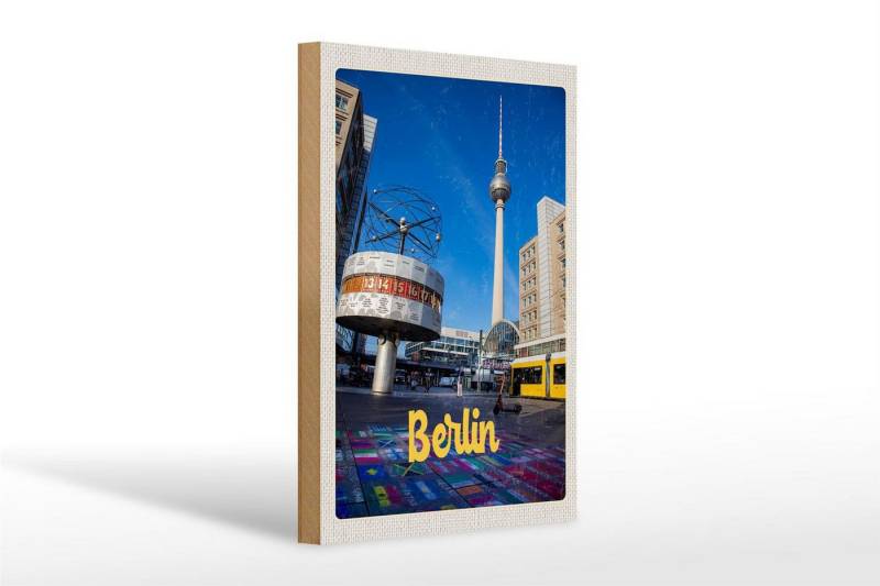 Femer GmbH Holzbild Reise 20x30cm Berlin Uhr Alexanderplatz, (1 St), Glatte Holzfaserplatte (MDF), vorn beschichtet von Femer GmbH