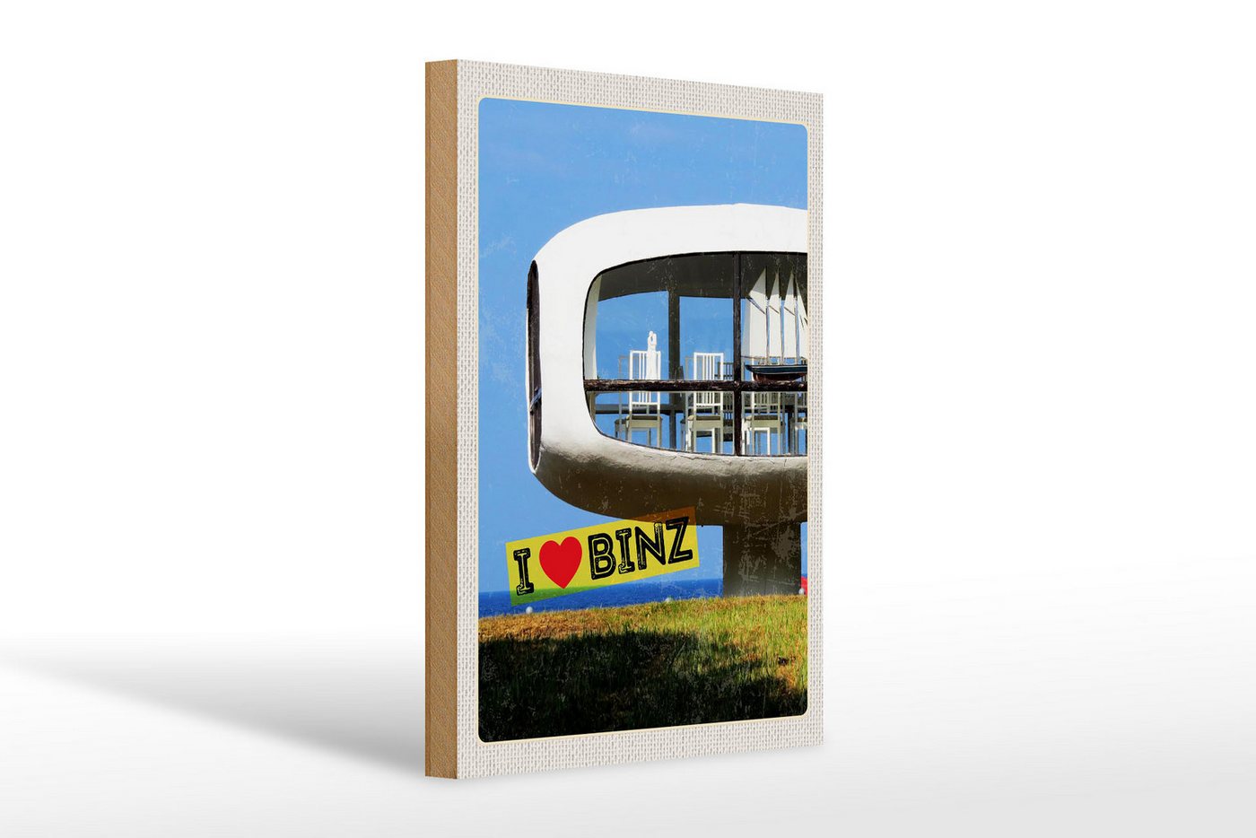 Femer GmbH Holzbild Reise 20x30cm Binz Deutschland Gebäude Stühle Tisch, (1 St), Glatte Holzfaserplatte (MDF), vorn beschichtet von Femer GmbH