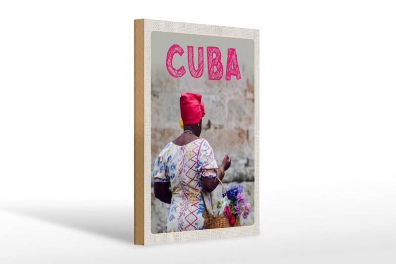 Femer GmbH Holzbild Reise 20x30cm Cuba Karibik Frau Korb mit Blumen, (1 St), Glatte Holzfaserplatte (MDF), vorn beschichtet von Femer GmbH