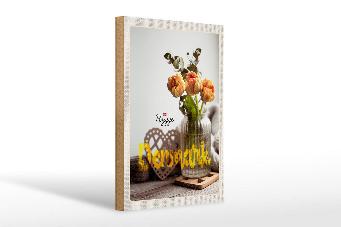 Femer GmbH Holzbild Reise 20x30cm Dänemark Kopenhagen Blume Natur Vase, (1 St), Glatte Holzfaserplatte (MDF), vorn beschichtet von Femer GmbH
