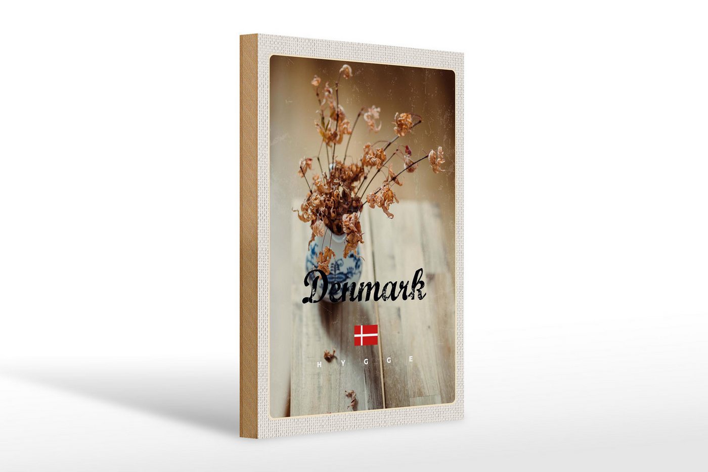 Femer GmbH Holzbild Reise 20x30cm Dänemark verwelkte Blumen in Vase, (1 St), Glatte Holzfaserplatte (MDF), vorn beschichtet von Femer GmbH