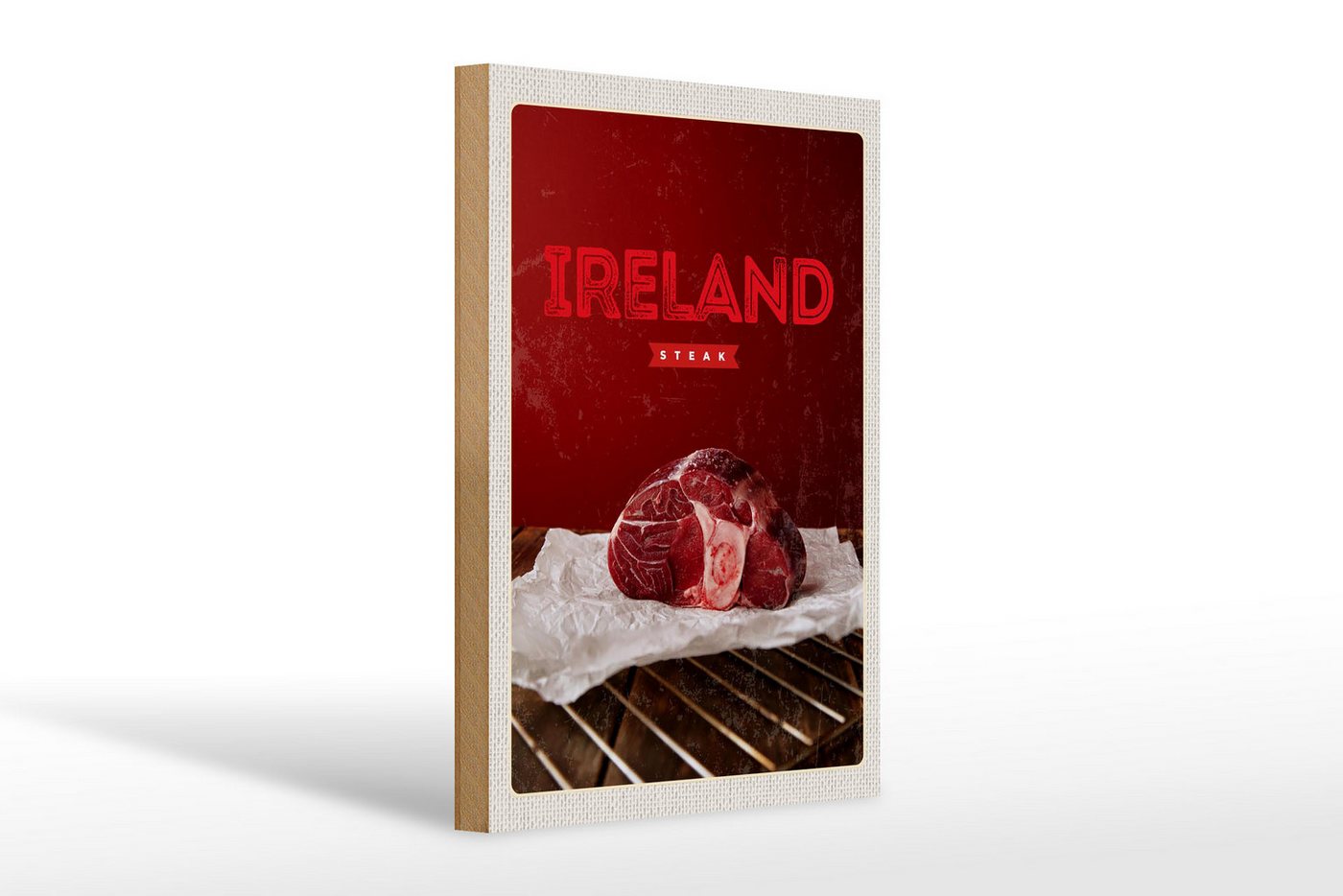 Femer GmbH Holzbild Reise 20x30cm Irland bestes rotes Steak im Ofen, (1 St), Glatte Holzfaserplatte (MDF), vorn beschichtet von Femer GmbH