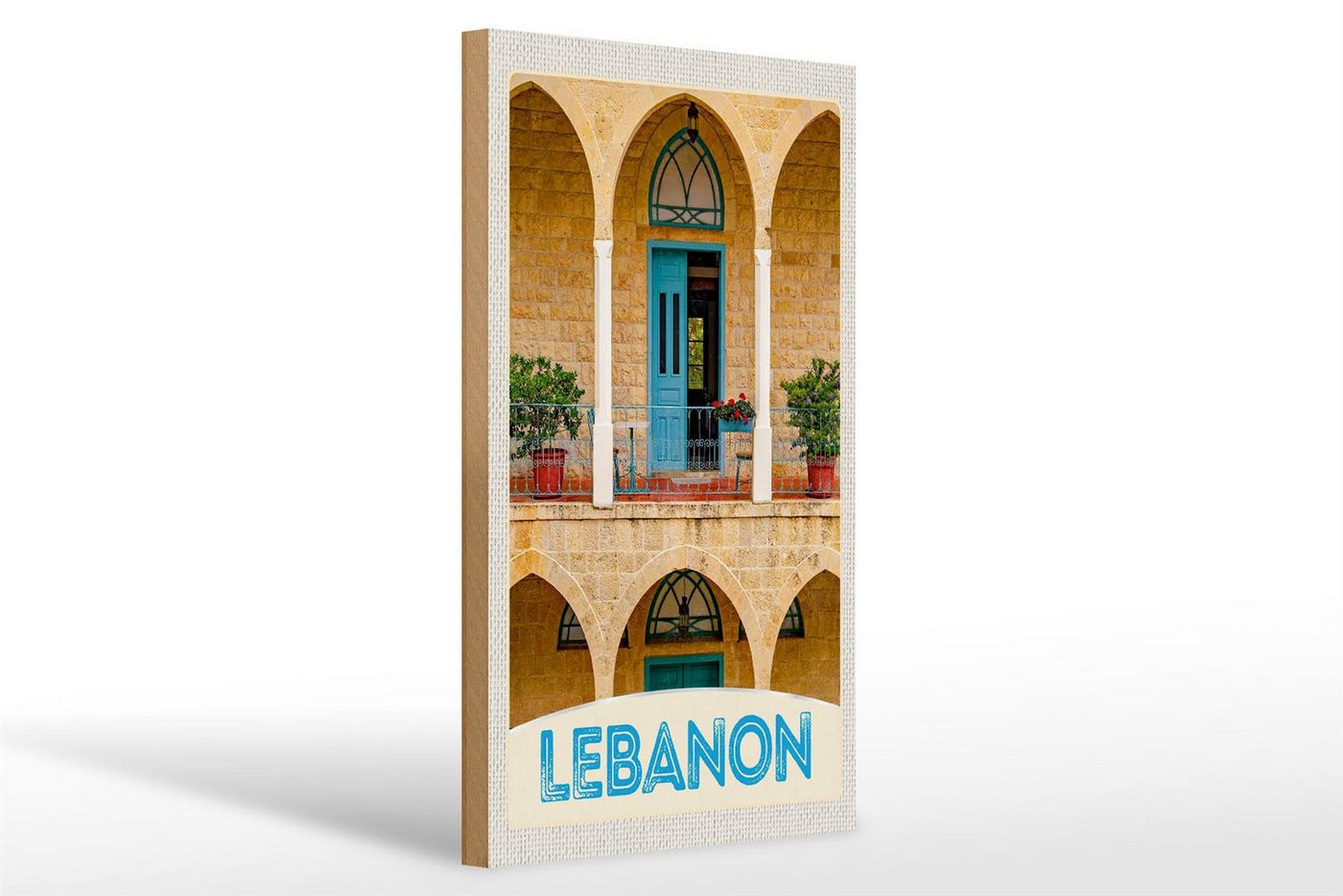 Femer GmbH Holzbild Reise 20x30cm Libanon Gebäude blaue Tür Urlaub, (1 St), Glatte Holzfaserplatte (MDF), vorn beschichtet von Femer GmbH