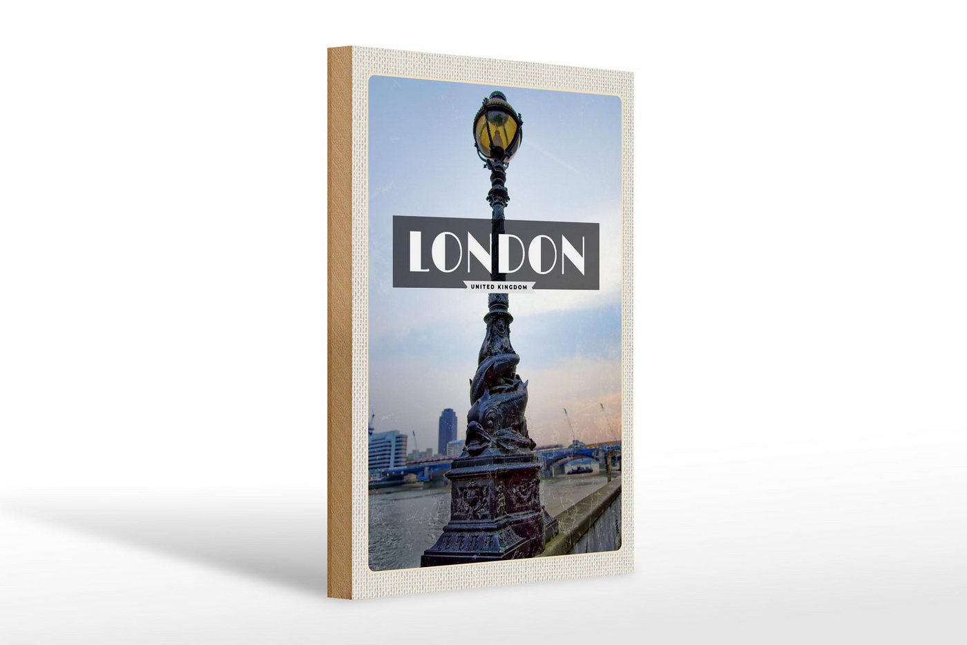 Femer GmbH Holzbild Reise 20x30cm London United Kingdom Retro Poster, (1 St), Glatte Holzfaserplatte (MDF), vorn beschichtet von Femer GmbH
