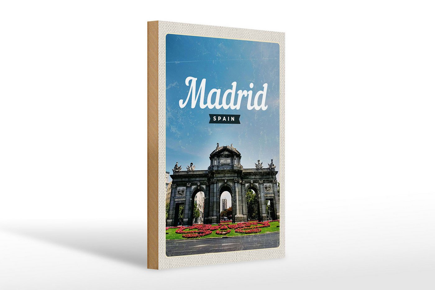 Femer GmbH Holzbild Reise 20x30cm Madrid Spain Retro Poster, (1 St), Glatte Holzfaserplatte (MDF), vorn beschichtet von Femer GmbH