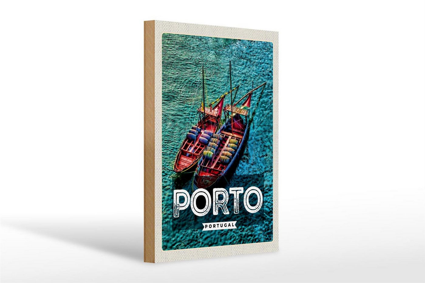 Femer GmbH Holzbild Reise 20x30cm Porto Portugal Poster Meer Boote, (1 St), Glatte Holzfaserplatte (MDF), vorn beschichtet von Femer GmbH
